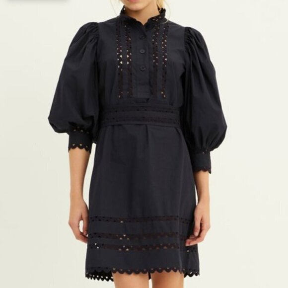 Antik Batik Dresses & Skirts - NEW Antik Batik Mali navy blue long sleeve button lace dress puff sleeve 40